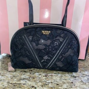 NWT VICTORIAS SECRET BLACK LACE BEAUTY BAG